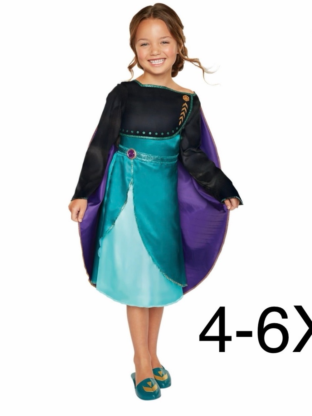 Disney Frozen Queen Anna costume dress with purple cape, size 4-6X